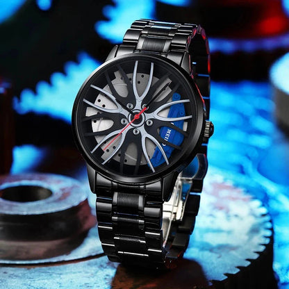 H12 Automatic Movement Men'S Watch Car Wheel Design Non-Mechanical Watch Quartz Steel Band Watch Fashion Men'S Watch