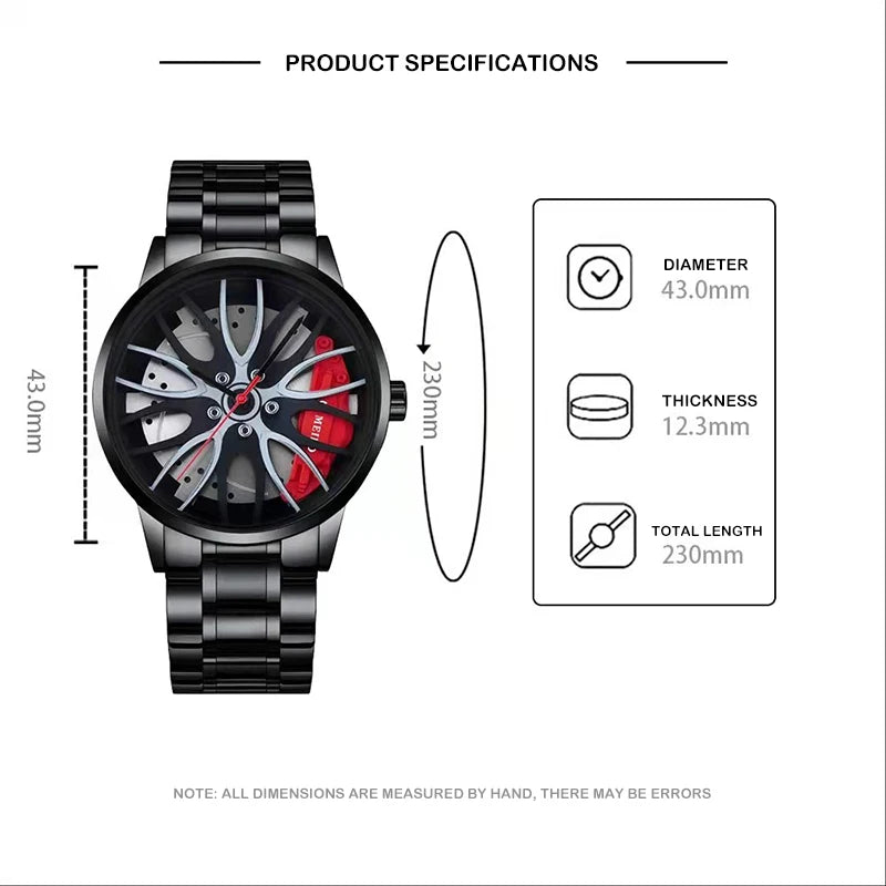 H12 Automatic Movement Men'S Watch Car Wheel Design Non-Mechanical Watch Quartz Steel Band Watch Fashion Men'S Watch