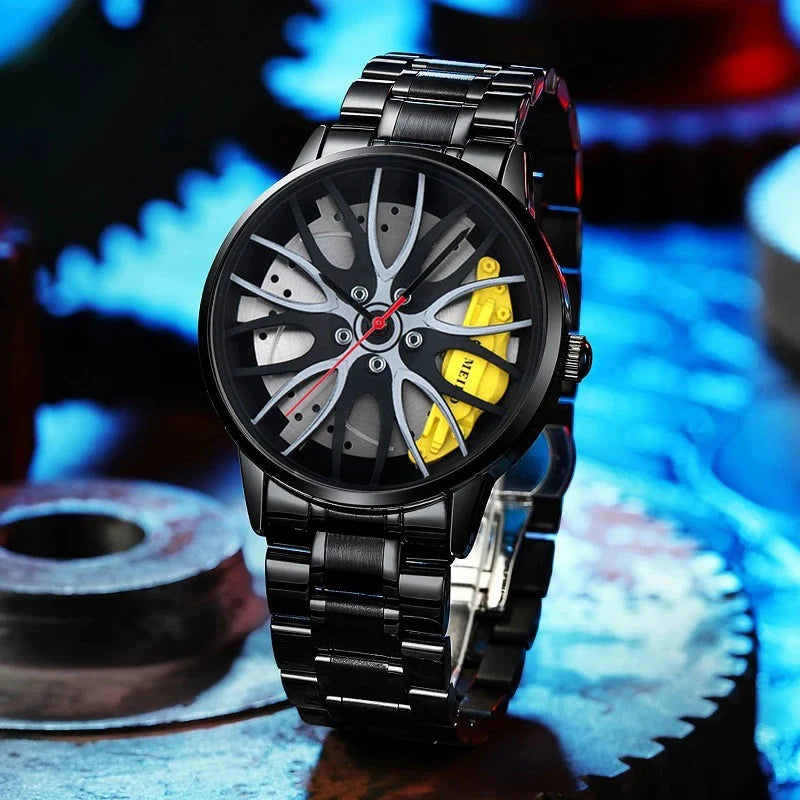 H12 Automatic Movement Men'S Watch Car Wheel Design Non-Mechanical Watch Quartz Steel Band Watch Fashion Men'S Watch