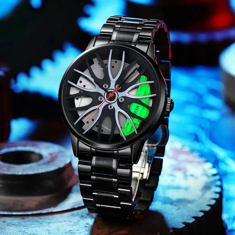 H12 Automatic Movement Men'S Watch Car Wheel Design Non-Mechanical Watch Quartz Steel Band Watch Fashion Men'S Watch