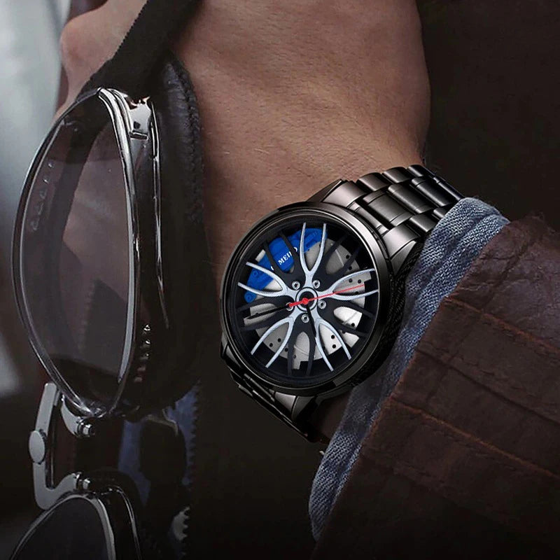 H12 Automatic Movement Men'S Watch Car Wheel Design Non-Mechanical Watch Quartz Steel Band Watch Fashion Men'S Watch