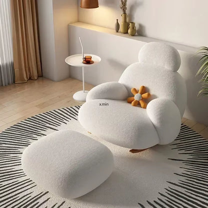 Fluffy White Living Room Chair Meuble Salon Home Furniture Living Room Vanity Chair Lounge Recliner Modern Cute Floor Ergonomic